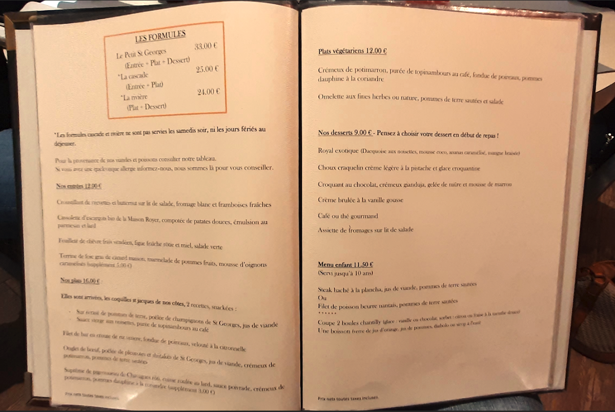 Menu Le Petit St Georges-1